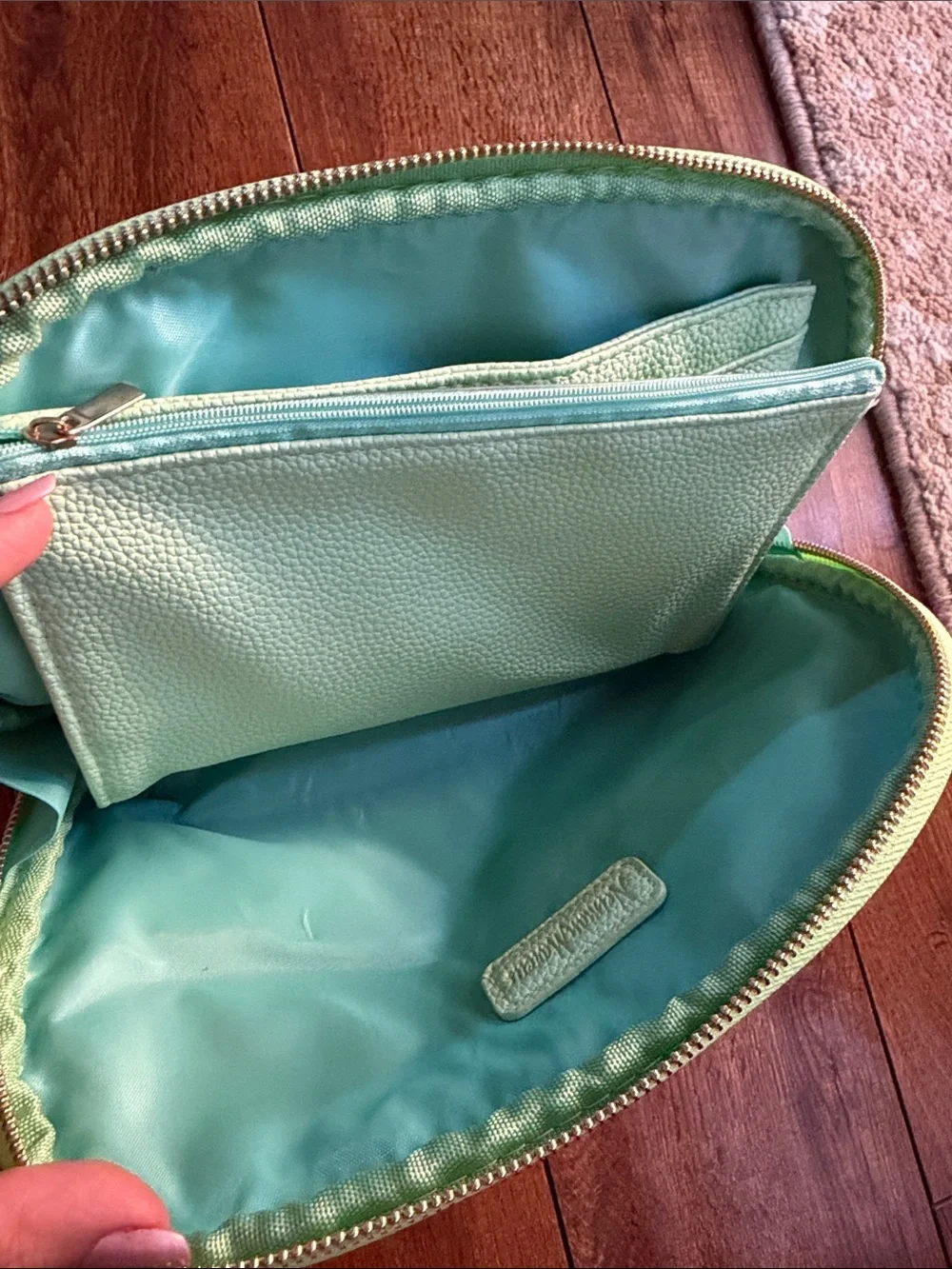 Neiman Marcus Green Two-Piece Cosmetic Pouch Set